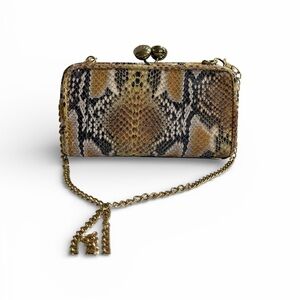 Jessica McClintock Snake Print Clutch Gold Kiss Lock Evening Bag Red Satin